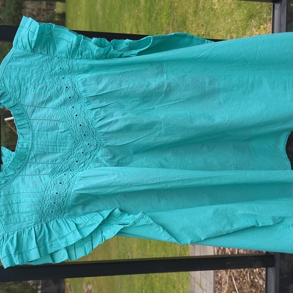 J Crew ruffle eyelet short sleeve top Green Sea foam green 2XL New w tags Sz  20 - Picture 3 of 16